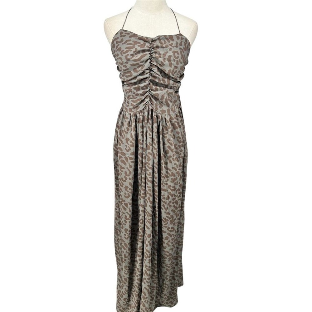 Tucker Leopard Print Long Maxi Dress Brown Size M Party Smocked - CJ